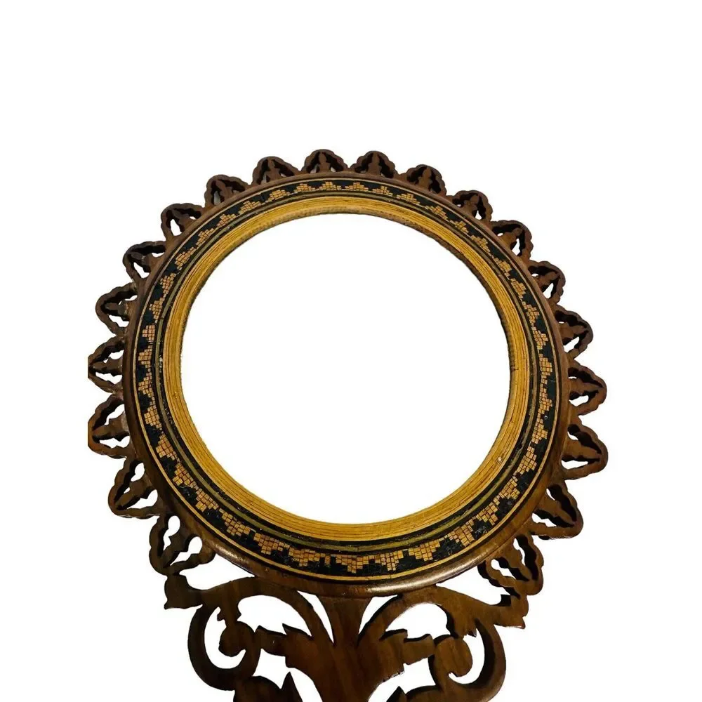 Antique‎ Italian Inlaid On Both Sides Hand-Carved Parquetry Mirror